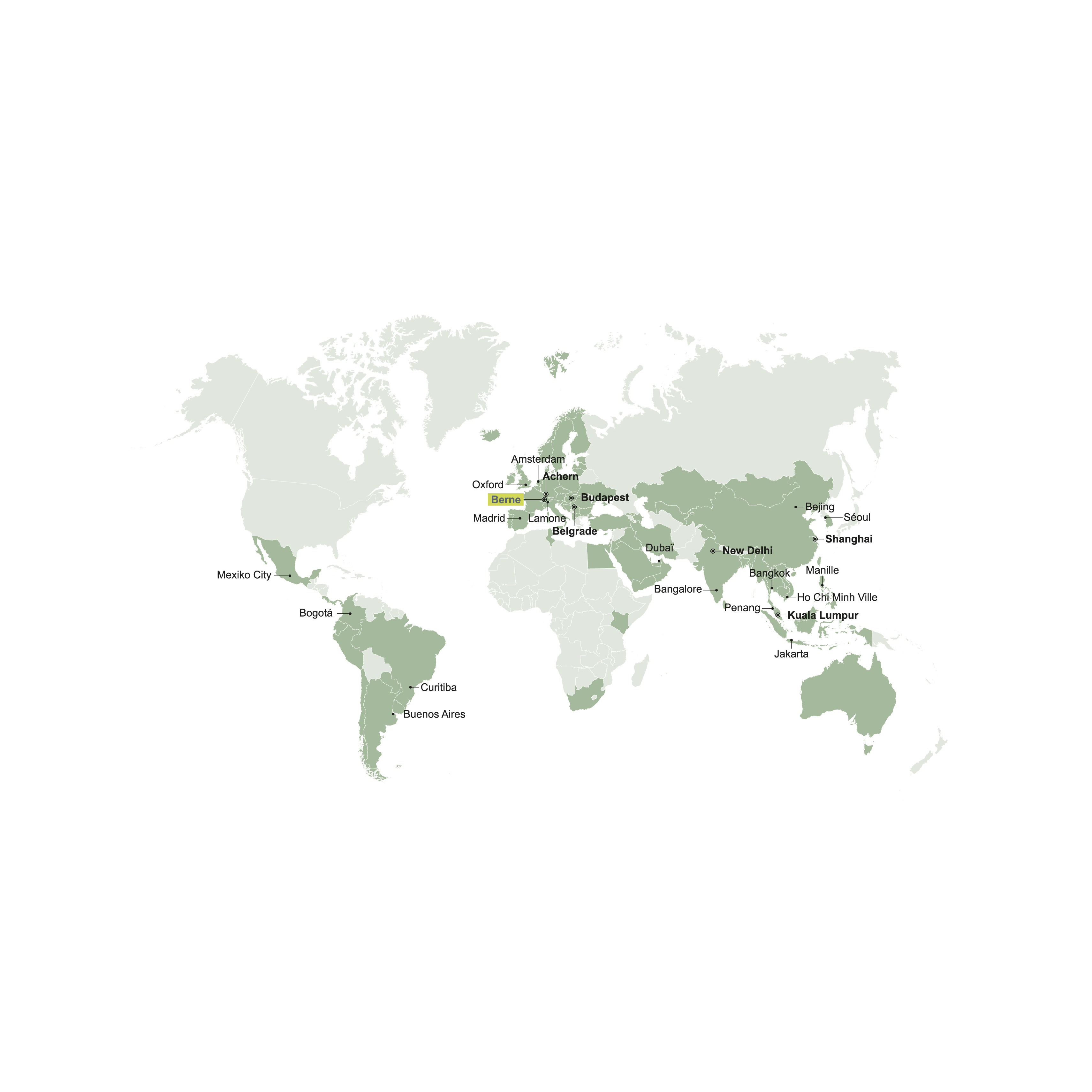 carte du monde avec tous les lieux de sécurité