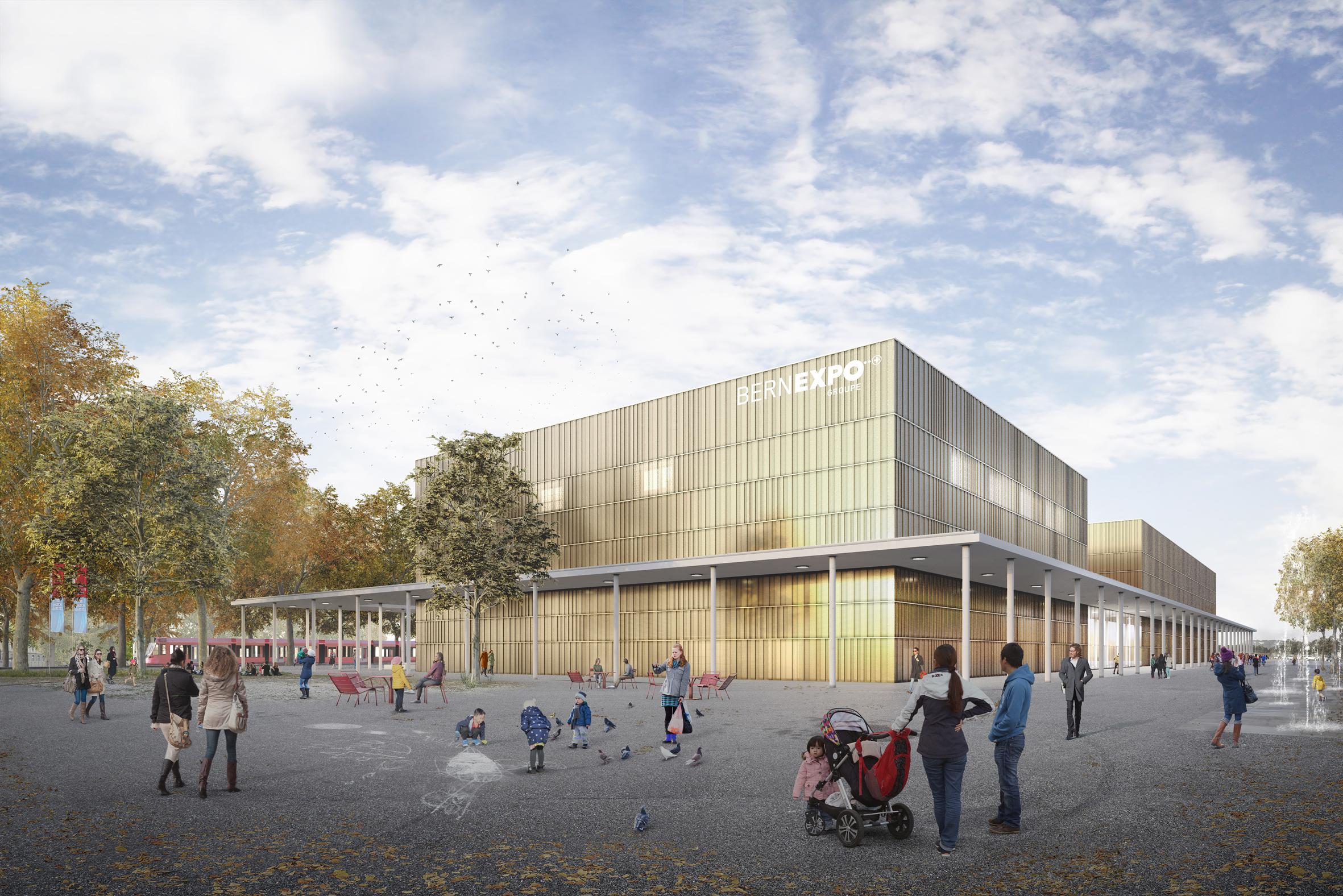 3d Visualisierung der Aussenansicht der neuen Festhalle in Bern
