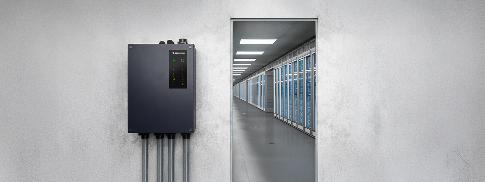 SecuriSmoke ASD 2000 an einer Betonwand vor dem Eingang in einen Serverraum eines Datacenters